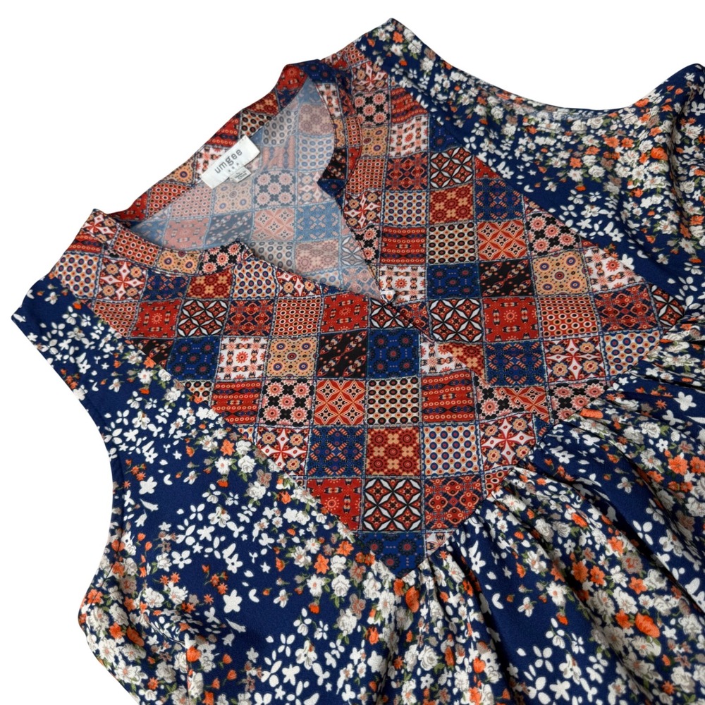 Umgee Women‎ Floral Patchwork Mini Tunic Dress Size Mixed Print Boho Cottagecore